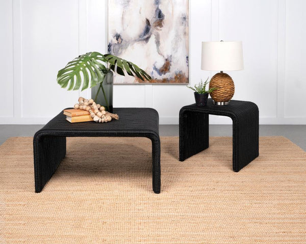 Cahya - Rattan Coffee And End Table Set Black 2 Pc. Coffee Table, End Table