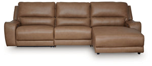 DeepWakes - Power Reclining Sectional Light Brown 3 Pc. Right Arm Facing Press Back Power Chaise Sectional Sofa