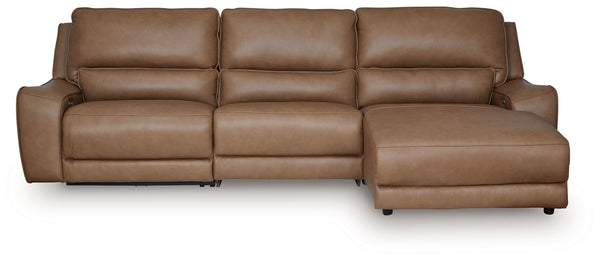 DeepWakes - Power Reclining Sectional Light Brown 3 Pc. Right Arm Facing Press Back Power Chaise Sectional Sofa