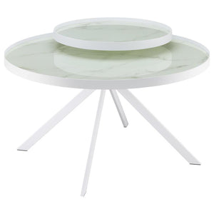 Briggs - Round Marble Printed Glass Top Coffee Table White