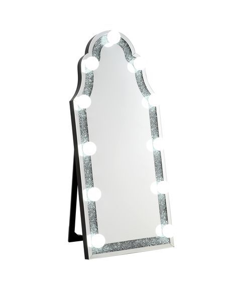 Noralie - Hollywood Floor Mirror - Mirrored & Faux Diamonds