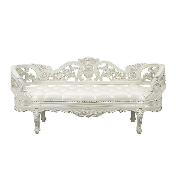 Adara - Bench - Pearl White Synthetic Leather & Antique White