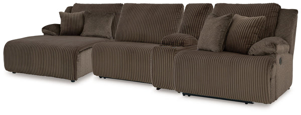 Top Tier - Reclining Sectional Dark Brown 4 Pc. Left Arm Facing Press Back Chaise Reclining Sectional