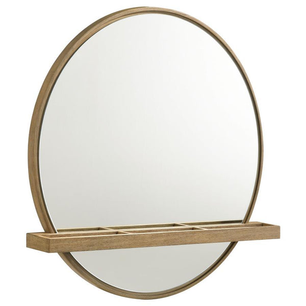 Arini - Round Vanity Wall Mirror With Shelf Light Brown