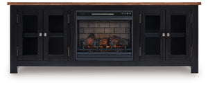 Wildenauer - 76" TV Stand With Electric Fireplace Black Faux Brick Fireplace Insert