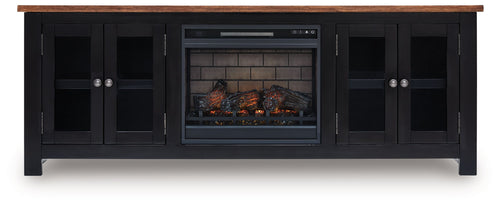 Wildenauer - 76" TV Stand With Electric Fireplace Black Faux Brick Fireplace Insert