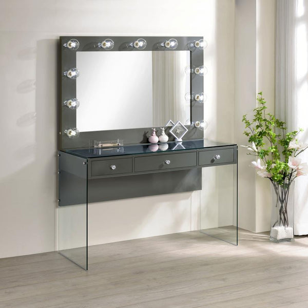 Afshan - 3-Drawer Vanity Set With Lighting - Gray High Gloss