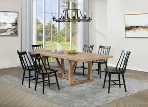 Middleton - 106" Extension Leaf Dining Set Light Brown 7 Pc. Table, 6 Black Chairs