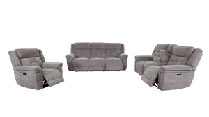 Richland - Power Reclining Sofa Set Bristol Grey 3 Pc. Reclining Sofa, Loveseat, Recliner