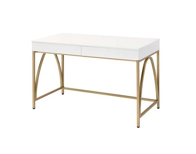 Lightmane - Vanity Desk (Same 92660) - White High Gloss & Gold