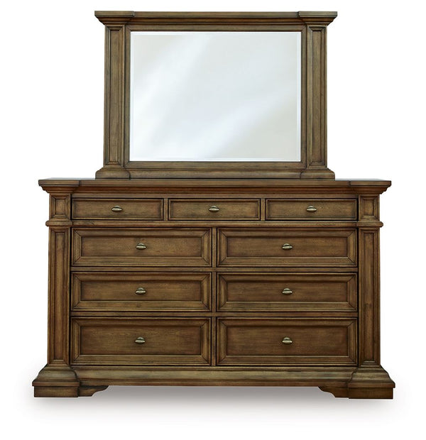 Frantanna - 3 Pc. - Queen Panel Storage Bed, Dresser And Mirror - Brown