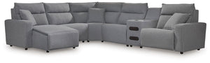 ModMax II - Salt And Pepper - Reclining Sectional Gray 6 Pc. Power Reclining Sectional With LAF Chaise And Audio Console