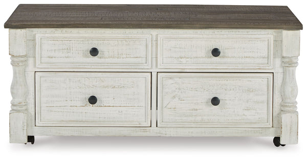 Havalance - Lift Top Cocktail Table with Storage Drawers - White / Gray