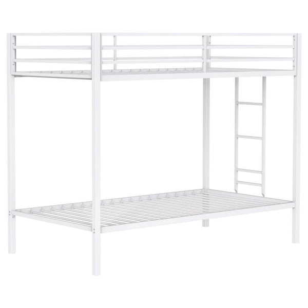 Alevera - Metal Bunk Bed With Ladder White Twin over Twin