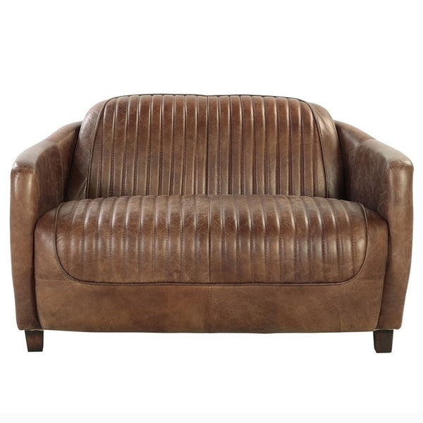 Brancaster - Loveseat - Retro Brown Top Grain Leather & Aluminum