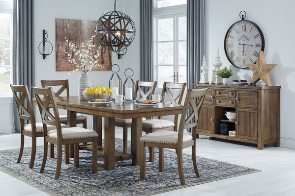 Moriville - Rectangular Dining Table Set Dark Gray 8 Pc. - Rectangular Dining Room Extension Table, 6 Upholstered Side Chairs, Dining Room Server
