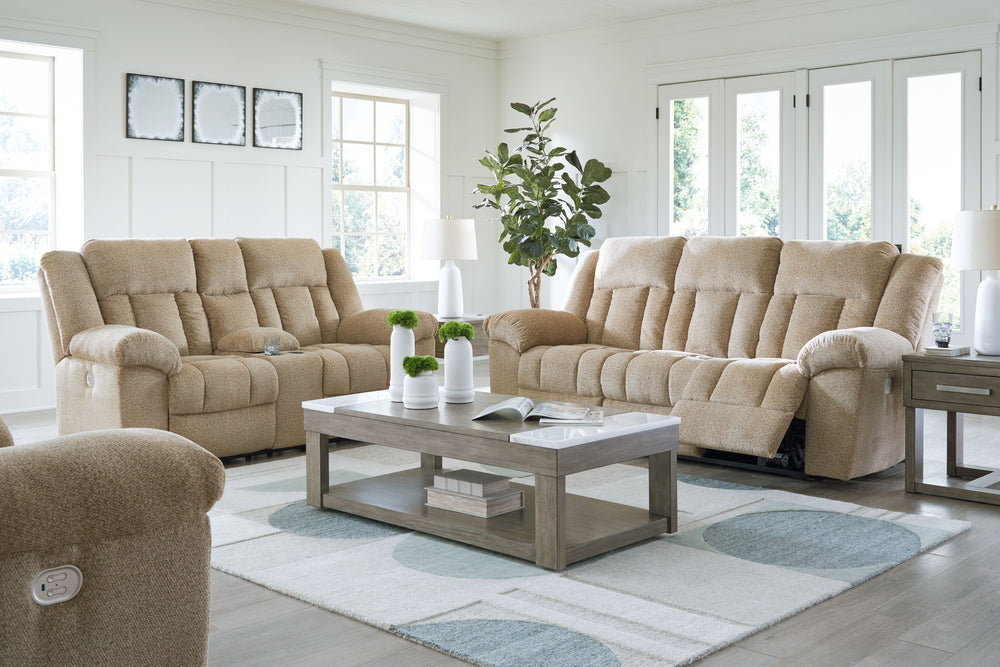 Tip-off - Reclining Living Room Set Beige 2 Pc. Power Reclining Sofa, Power Reclining Loveseat