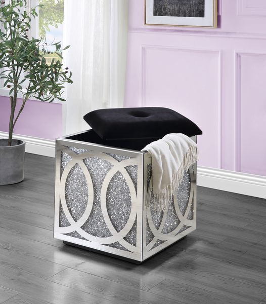 Noralie - 24" Ottoman With Storage - Mirrored & Faux Diamonds