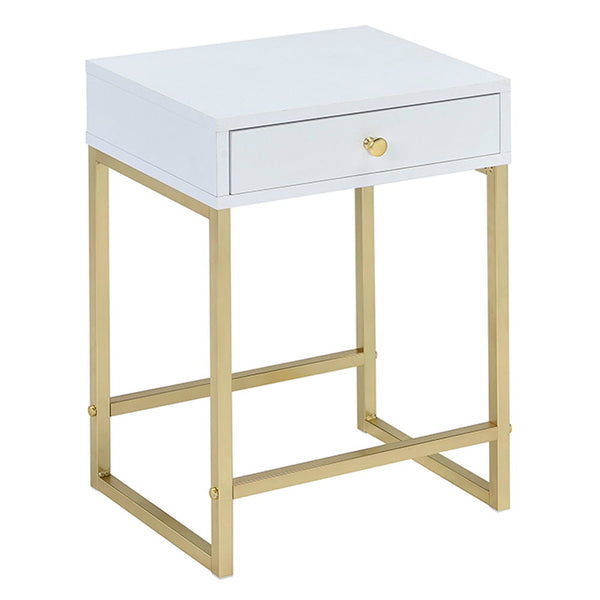 Coleen - Accent Table - White & Brass