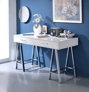 Coleen - Desk - White High Gloss & Chrome Finish