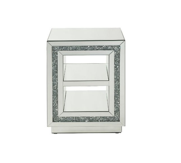 Noralie - 24"H End Table With 2 Tier Shelf - Mirrored & Faux Diamonds