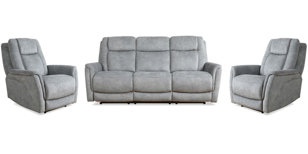 Linus - Power Reclining Sofa Set Hudson Gray 3 Pc. Sofa, 2 Recliners