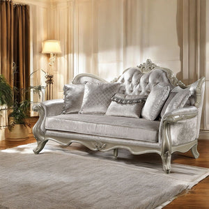 Libertee - Sofa With 5 Pillows - Beige Fabric & Champagne