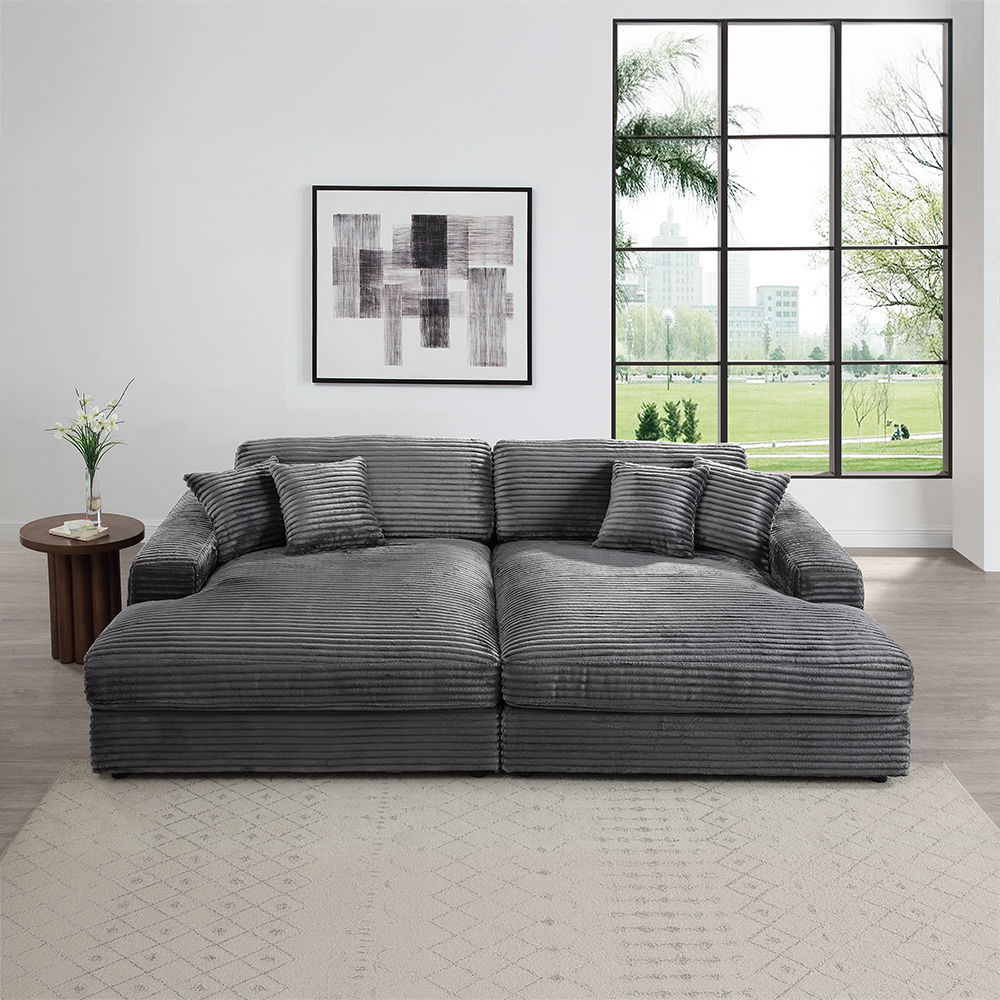 Hilde - Double Chaise With 2 Pillows - Dark Gray