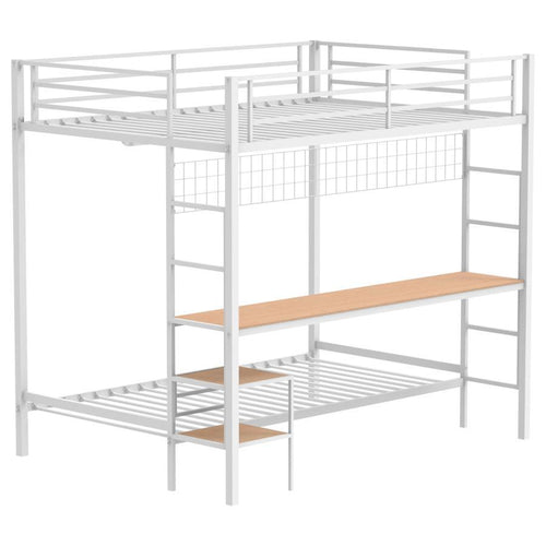 Campus - Metal Workstation Bunk Bed White Full over Twin