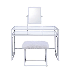 Carenze II - Vanity Set - White Faux Fur & Chrome