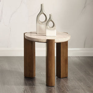 Leonardo - Table Travertine & Dark Oak End Tables