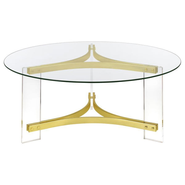 Janessa - Round Glass Top Acrylic Leg Coffee Table Matte - Brass