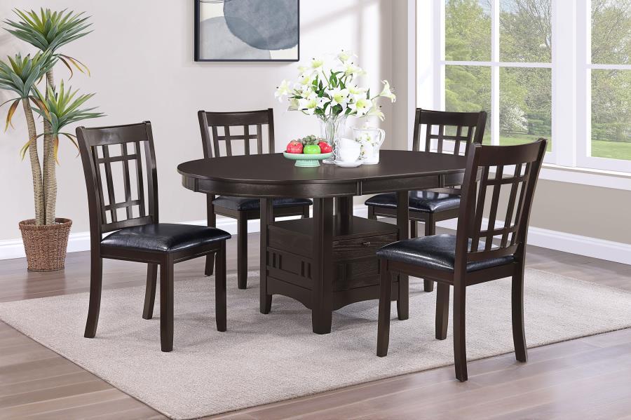 Lavon - 5-Piece Oval Extension Leaf Dining Set Dark Brown