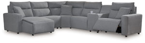 ModMax II - Salt And Pepper - Reclining Sectional Gray 6 Pc. Power Reclining Sectional With LAF Power Chaise And Storage Console