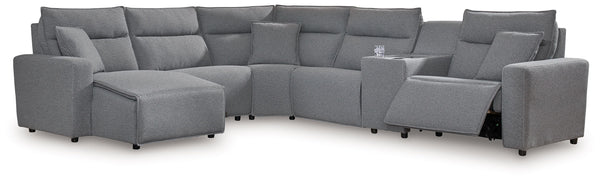 ModMax II - Salt And Pepper - Reclining Sectional Gray 6 Pc. Power Reclining Sectional With LAF Power Chaise And Storage Console