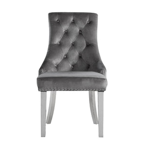 Satinka - Side Chair (Set of 2) - Gray Fabric & Mirrored Silver