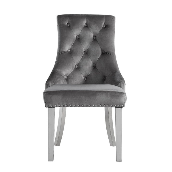 Satinka - Side Chair (Set of 2) - Gray Fabric & Mirrored Silver