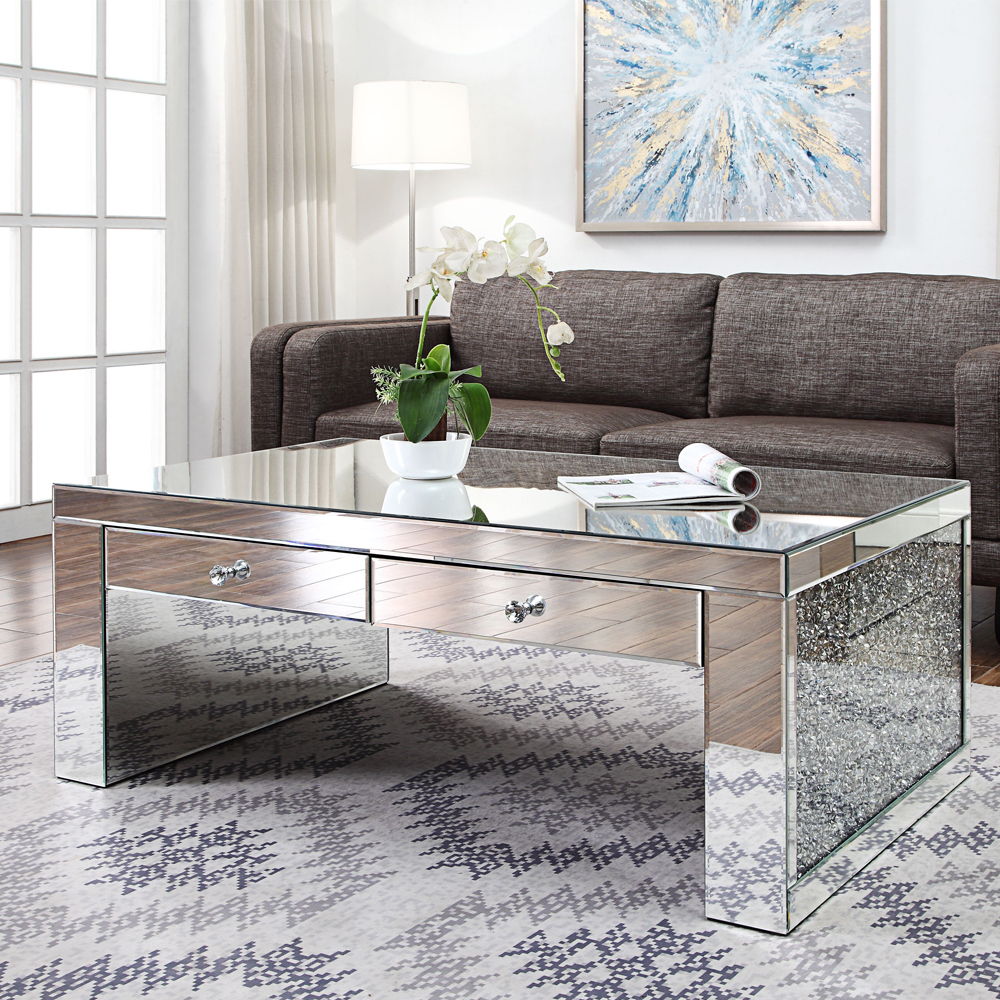 Noralie - 19"H Coffee Table - Mirrored & Faux Diamonds