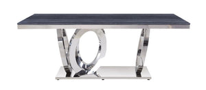 Nasir - Dining Table - Gray Printed Faux Marble Top & Mirrored Silver