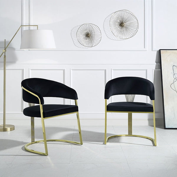 Fallon - Side Chair - Black Velvet & Mirrored Gold
