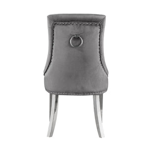 Satinka - Side Chair (Set of 2) - Gray Fabric & Mirrored Silver
