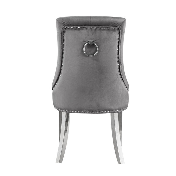 Satinka - Side Chair (Set of 2) - Gray Fabric & Mirrored Silver