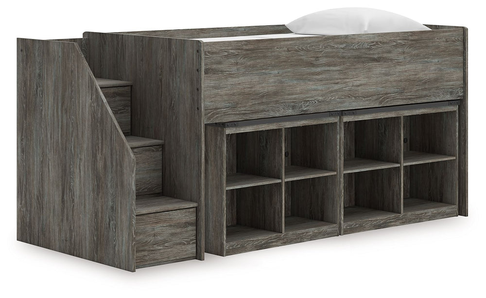 Frandern - Loft Bed Gray Twin Storage Steps