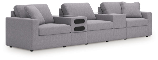 Modmax - Granite - Sectional Gray 5 Pc. Sectional With Audio System And With Storage Console