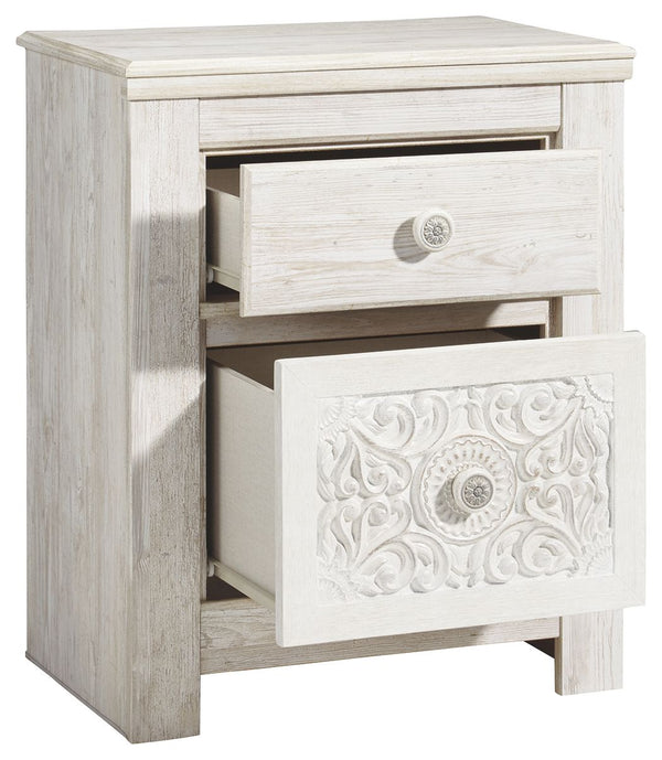 Paxberry - Whitewash - Two Drawer Night Stand