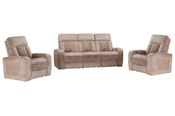 Equinox - Power Reclining Sofa Set Mushroom 3 Pc. Sofa, 2 Recliners