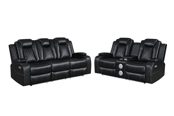 Orion II - Reclining Sofa Set Black 2 Pc. Power Reclining Sofa, Loveseat
