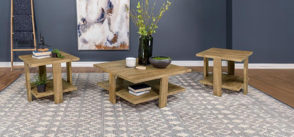 Dawn - Round Coffee Table Set Light Brown 3 Pc. Coffee Table, 2 End Tables