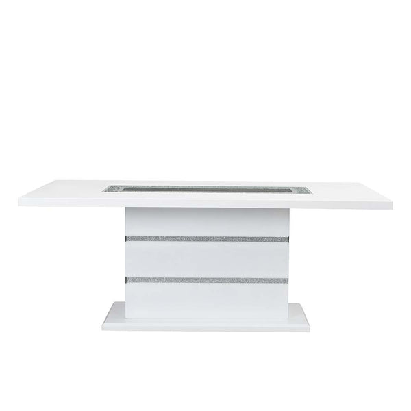 Elizaveta - Dining Table With Pedestal Base - Faux Crystal Diamonds & White High Gloss