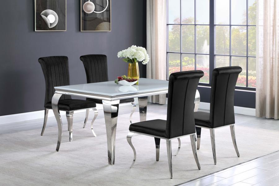 Carone - Rectangular Glass Dining Set White 5 Pc. Table, 4 Chairs